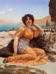 Con violette intrecciate e veste di zafferano